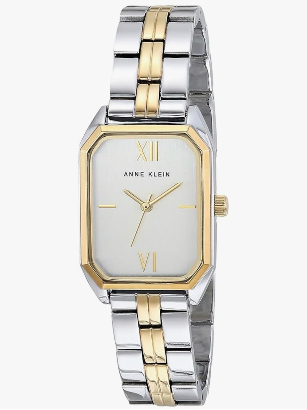Anne Klein Two-Tone Silver and Gold Rectangular Bracelet Watch